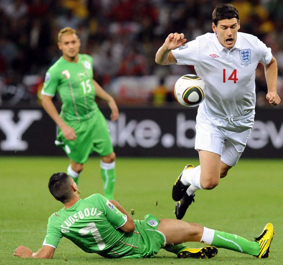  Ryad Boudebouz sends England and now Everton midfielder Gareth Barry tumbling in the 0-0 World Cup draw six years ago