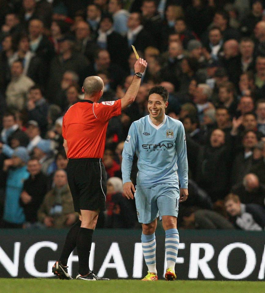  Samir Nasri is booked in 2012 for taking his shirt off after scoring a goal against Chelsea