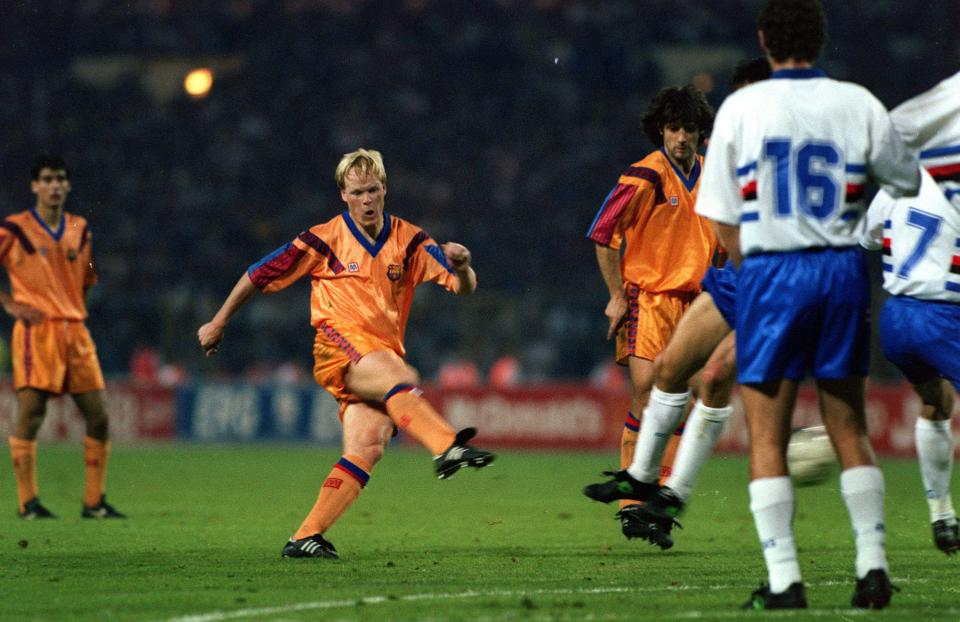  Ronald Koeman scores Barcelona's winning goal in 1992 European Cup final