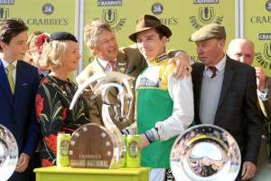  Jockey Leighton Aspell celebrates winning the Grand National with Many Clouds in 2015