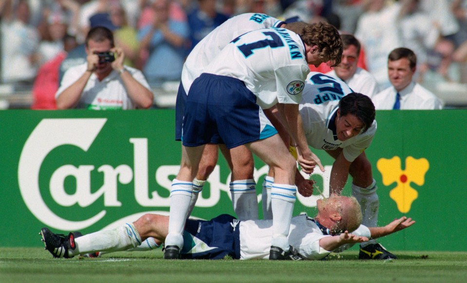 Gazza’s ‘dentist’s chair’ celebration poked fun at his rumoured antics during a boozy night out which saw him lauded in the press