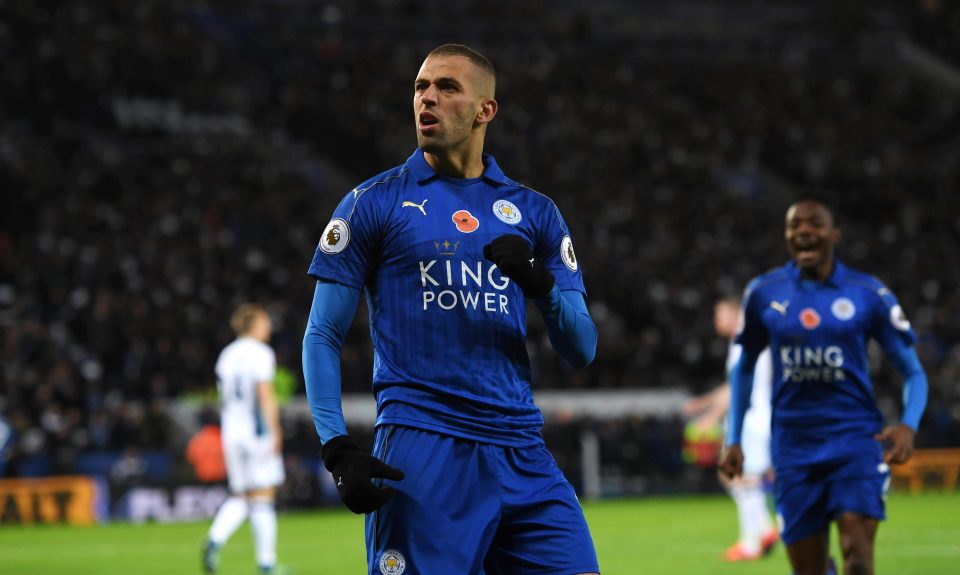  Islam Slimani celebrates a goal in Leicester's 2-1 defeat at home to West Brom