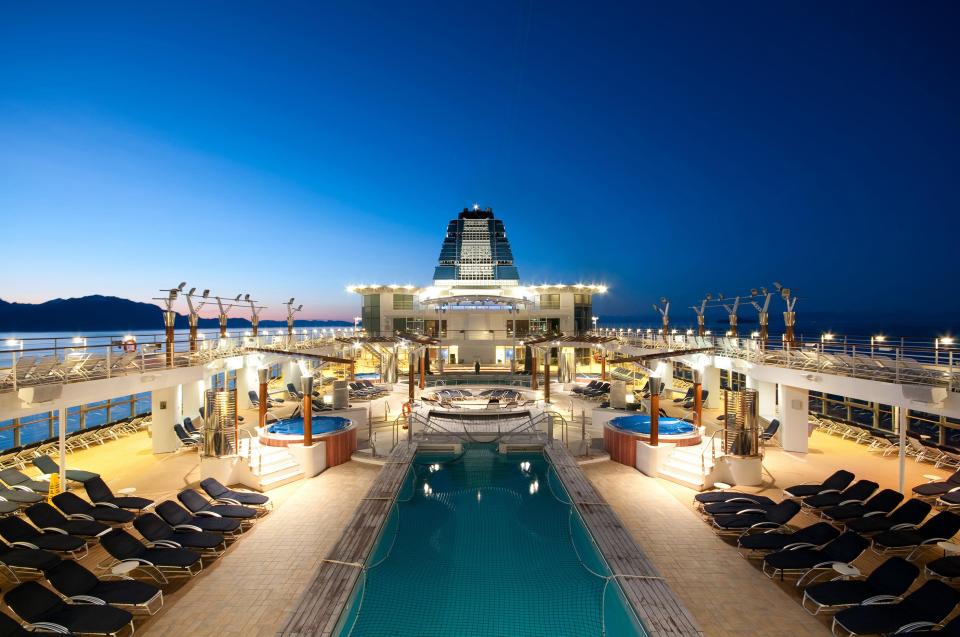  The lavish deck of the ship where the adventurous couples can sunbath nude