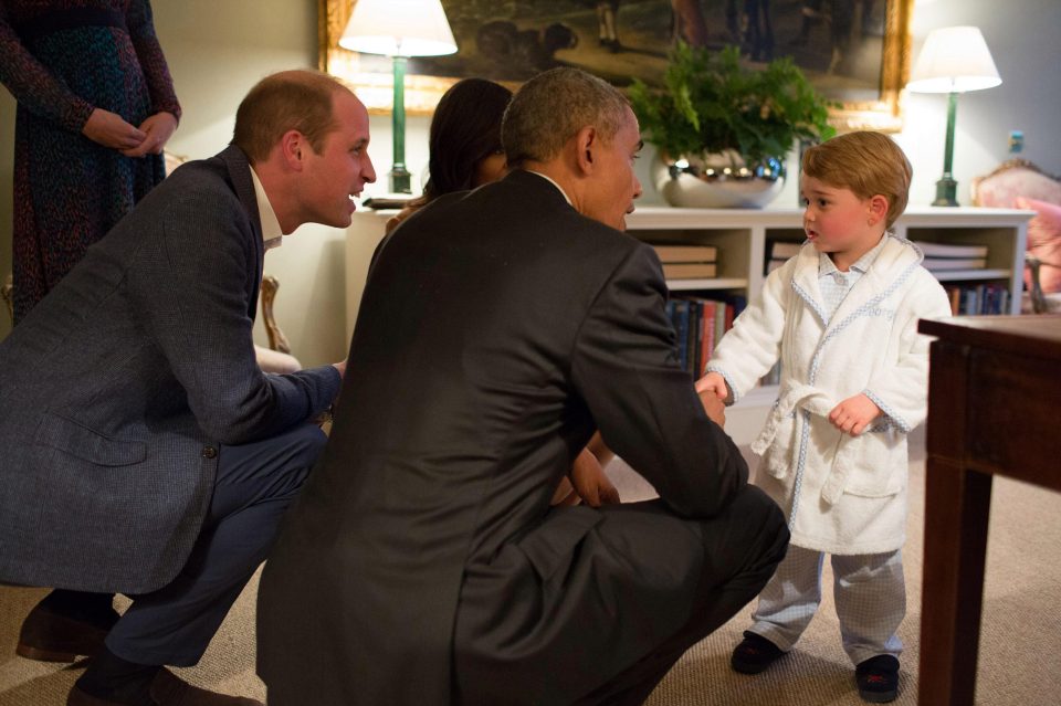  The President couldn't resist making a joke to the Royal Family about little George's attire