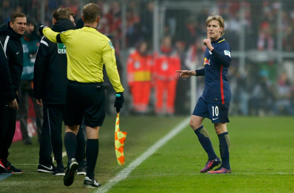  Emil Forsberg was recently sent off for a bad challenge against Bayern Munich