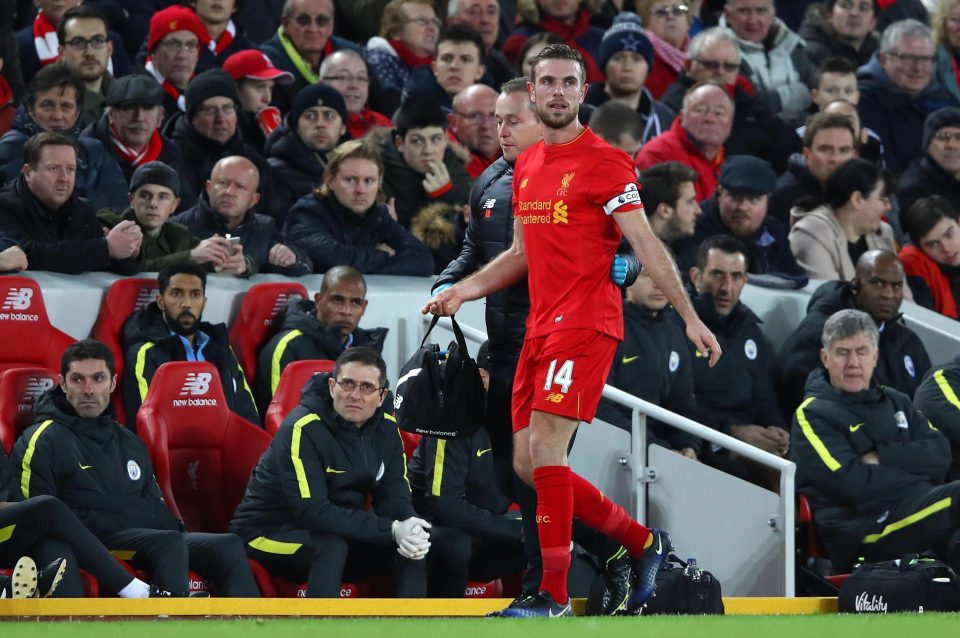  Jordan Henderson limped off in Liverpool's 1-0 win over Manchester City