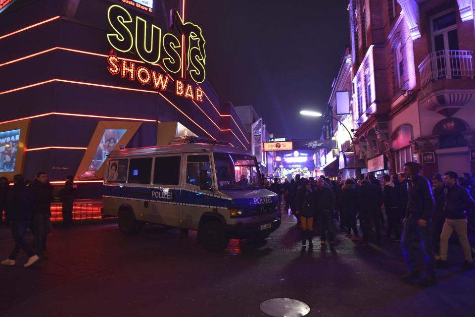  A German police car blocks a street as the celebrations get underway in Hamburg