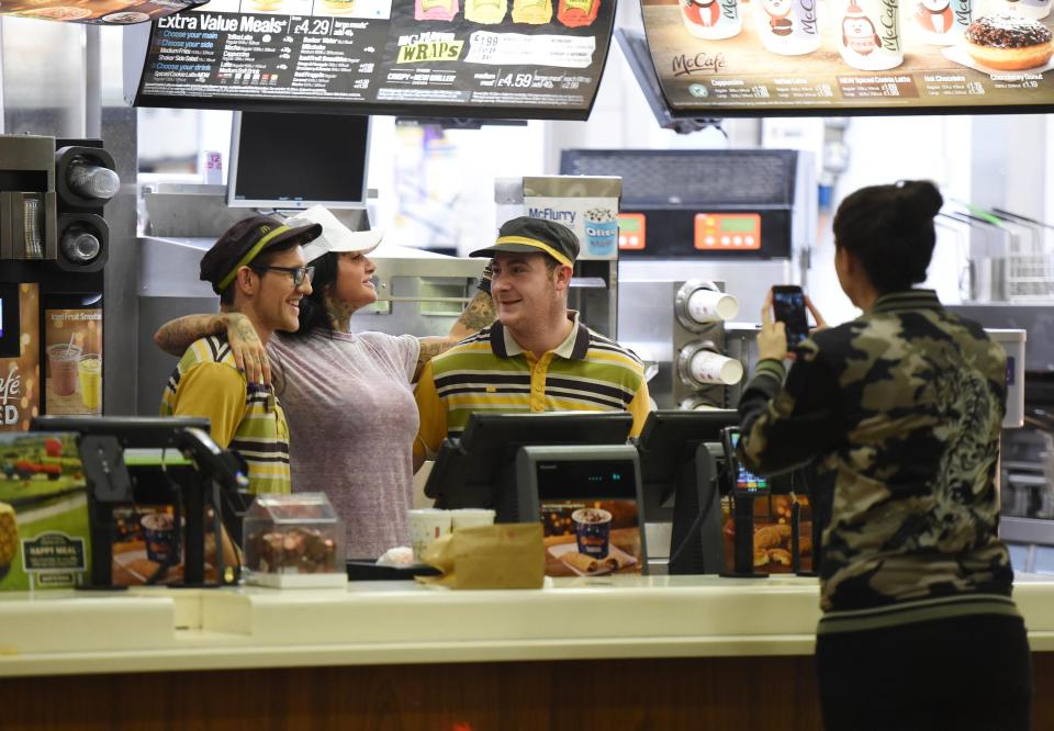  During the outing, she stepped behind the counter to chat to McDonald's staff