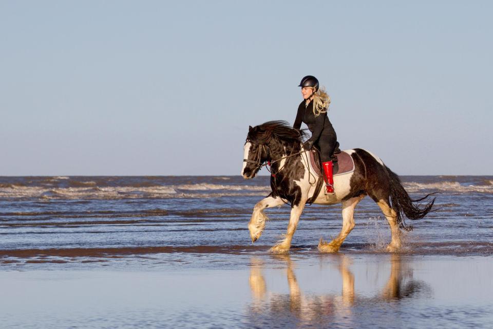  A rider braves the cold in Ainsdale, Merseyside this morning as she exercises her cob pony