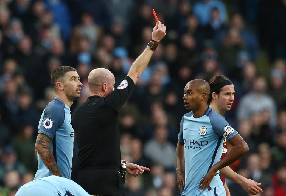 Fernandinho has been sent off three times this season