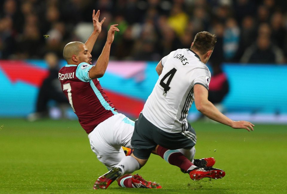  Feghouli was harshly sent off for a late challenge on Phil Jones