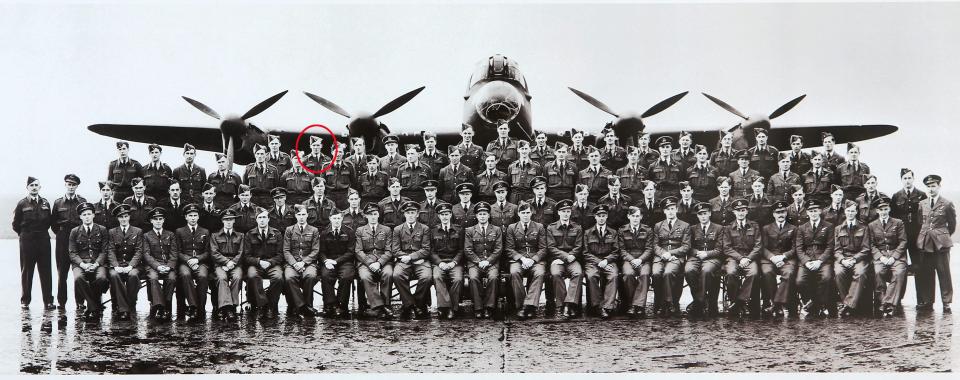  'To get the award from the Queen herself would be a great honour, for the squadron and for me,' says Johnny (circled, with the Dambuster raid crew)