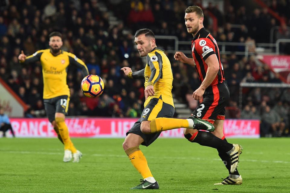  Lucas Perez scored for Arsenal against Bournemouth but suffered a knock