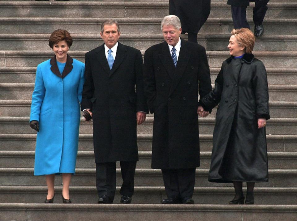  Outgoing President Bill Clinton and then-First Lady Hillary at the swearing-in of President Bush