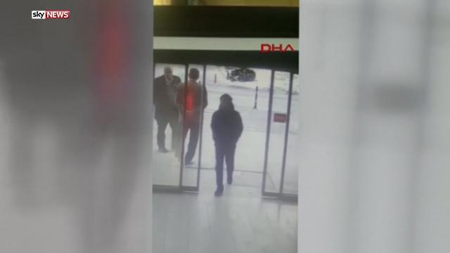  Dressed in black, he is later seen entering a bus station in Konya