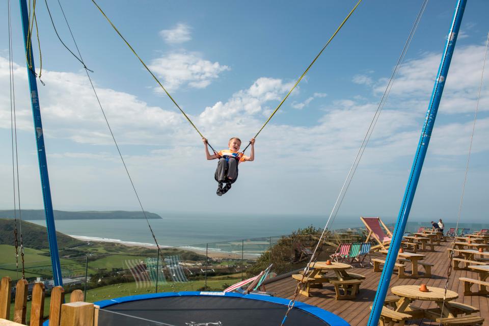  The bungee trampoline is a big hit with kids