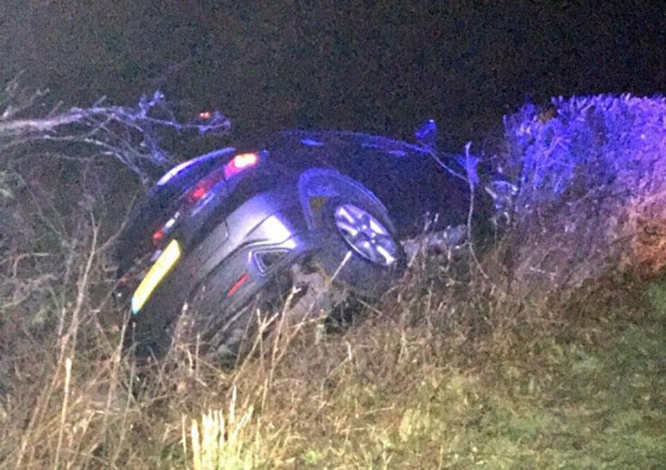  A car skidded off the road near Lowestoft, Suffolk, this morning due to ice on the roads