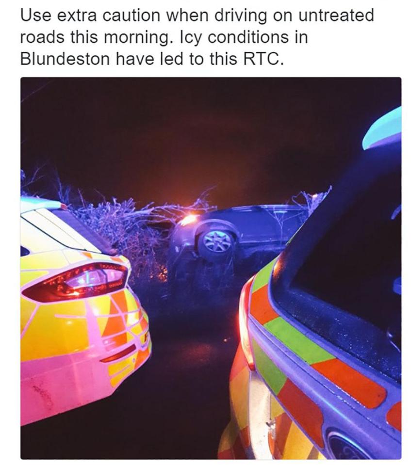  Police said the Suffolk crash was caused by ice but no one was injured