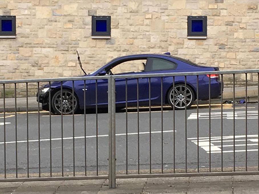  The BMW 3-series coupe which crashed into Ruby-Tuesday as she reportedly stood on a traffic island