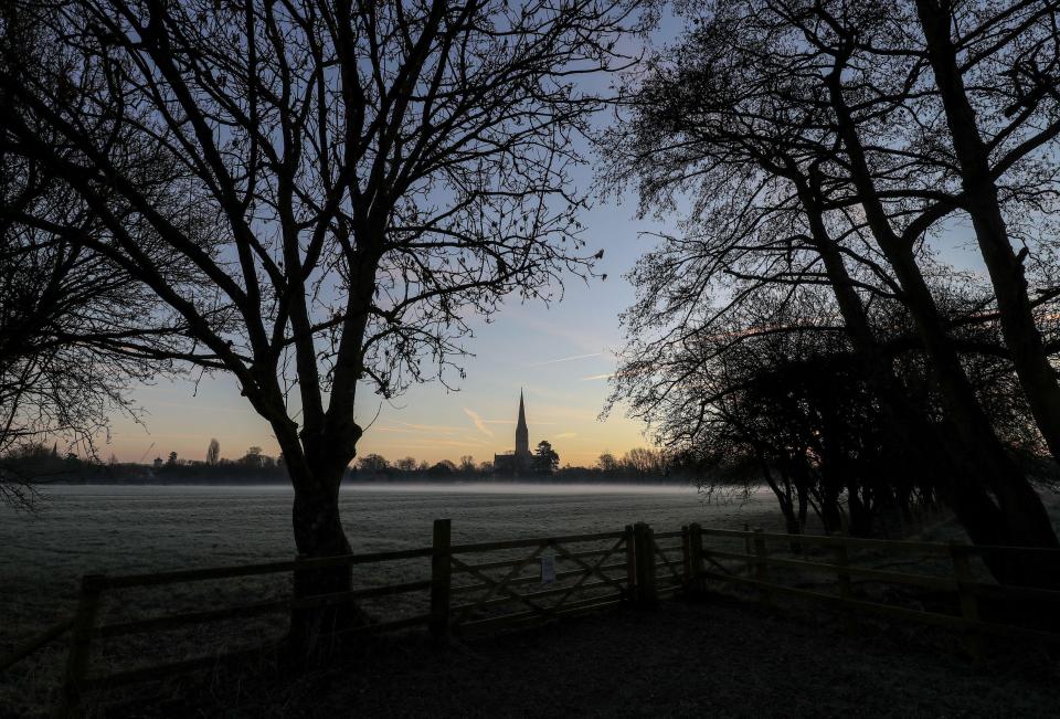  The chilly weather is expected to continue today. Pictured is Salisbury Cathedral in Wiltshire