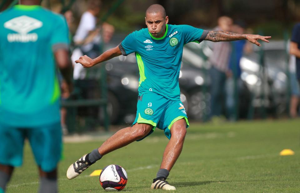  Chapecoense's Wellington Paulista takes a shot during a January training session