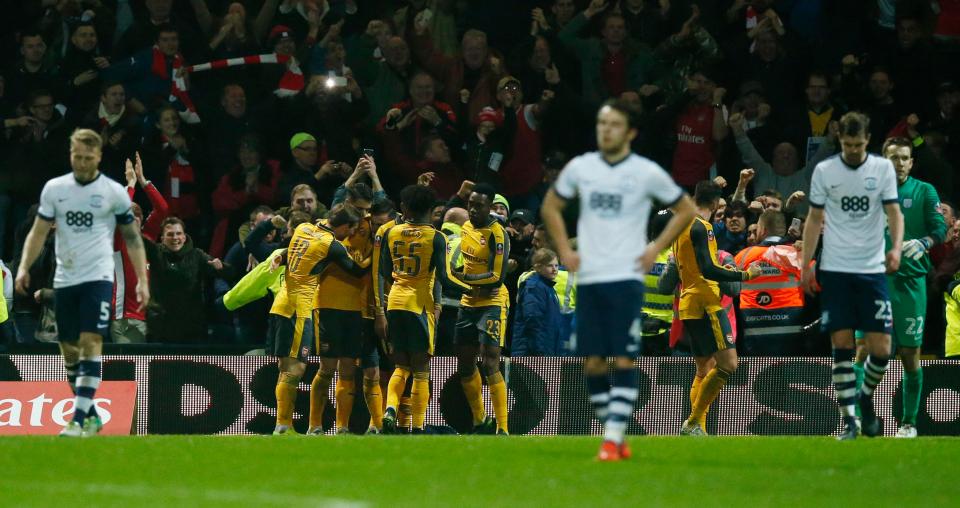  Olivier Giroud celebrates his 89th minute goal as Arsenal escape Preston with a win