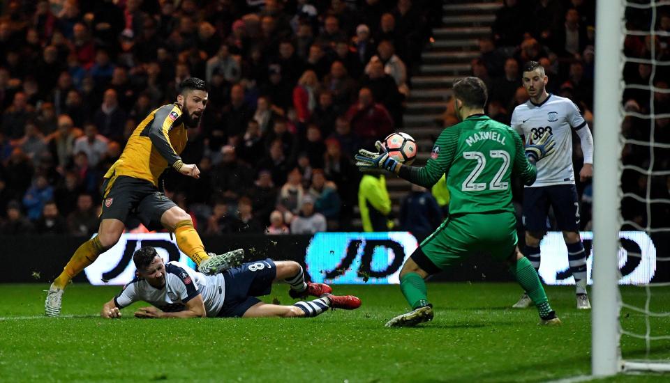  Olivier Giroud scored in the 89th minute to break Preston hearts tonight