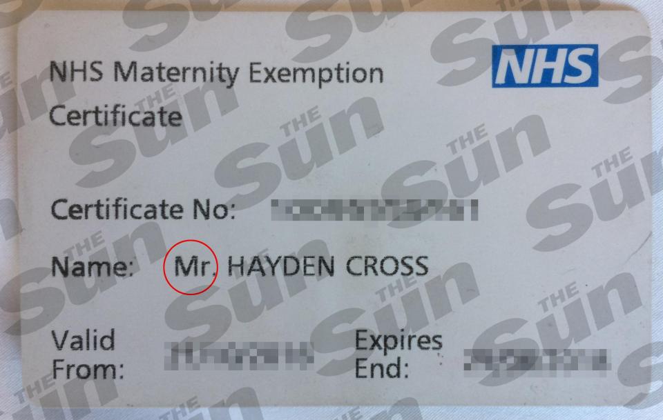  Hayden's NHS card recognises him as male