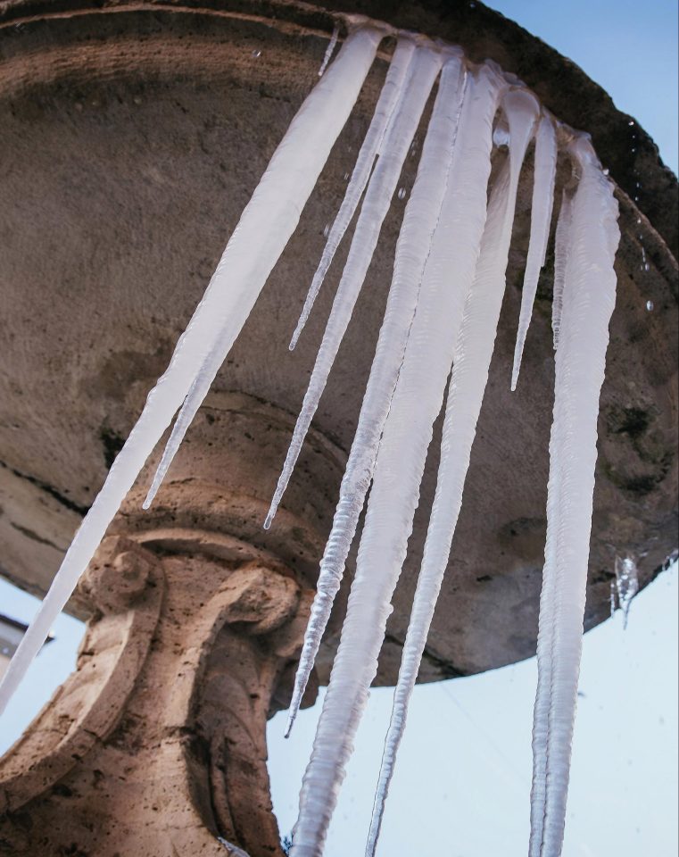  Icicles hang from the frozen fountain at Piazza Mazzini square in Rome as temperatures plummeted this weekend