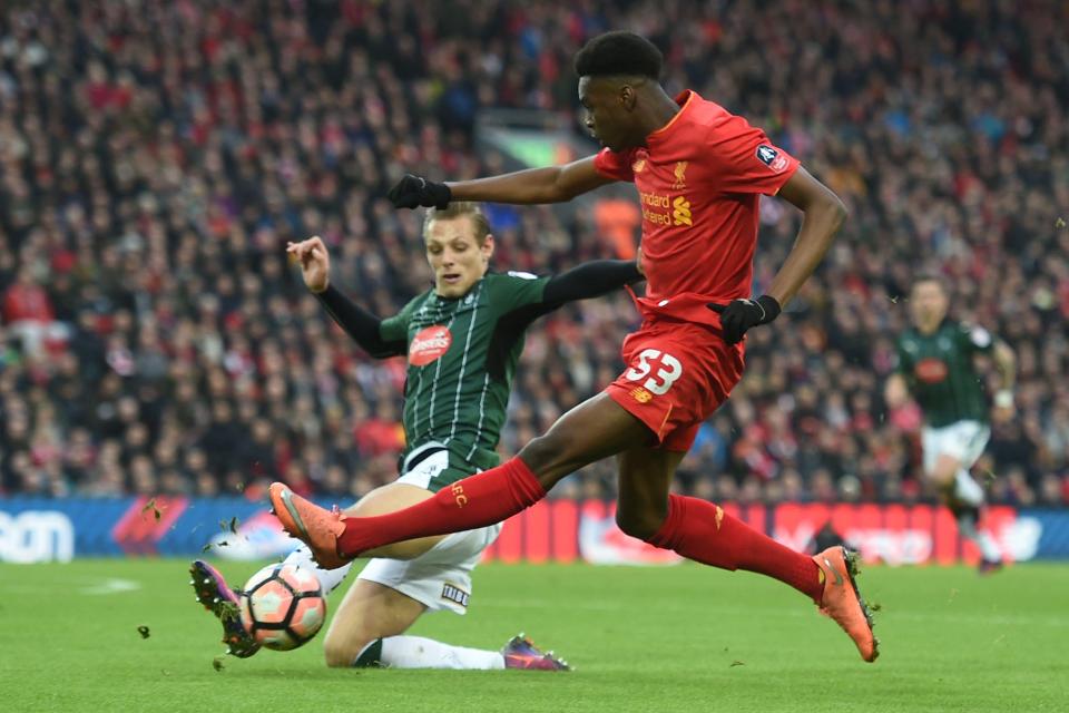  Ovie Ejaria tries his luck as Liverpool dominate the first half