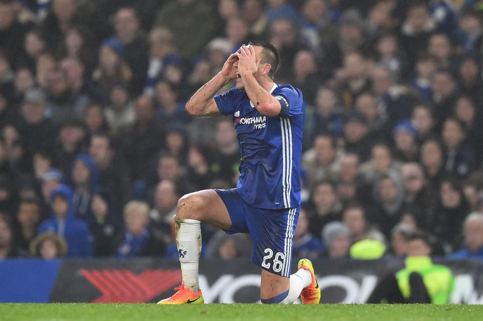  Terry drops to one knee after receiving his marching orders