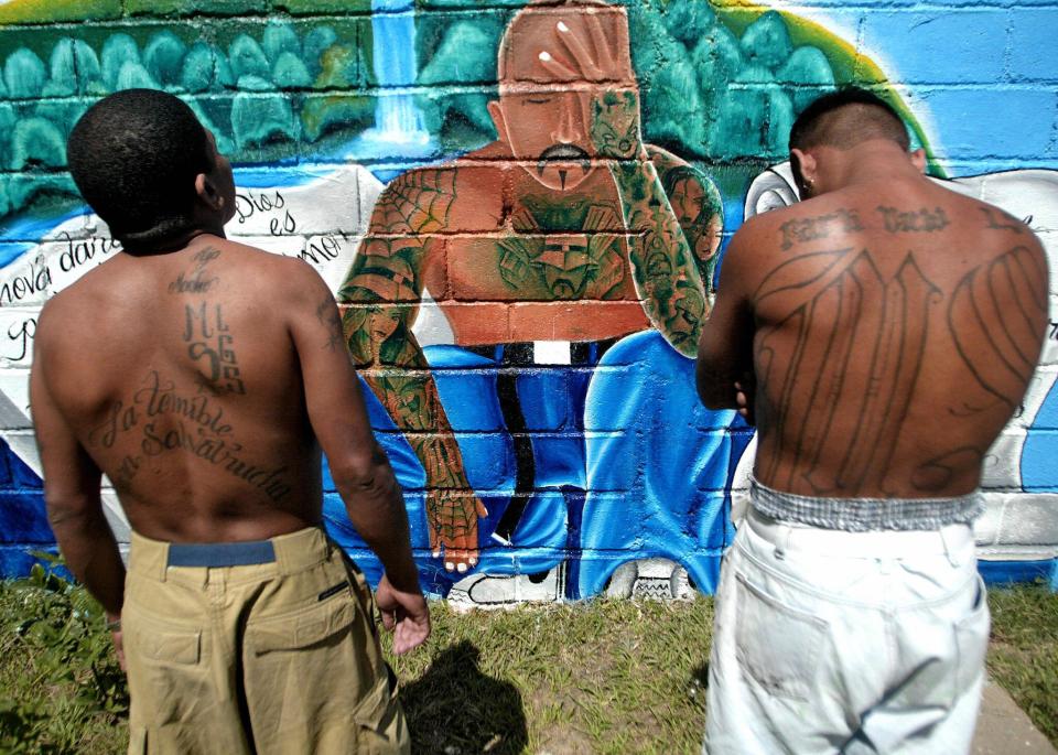  Two unidentified members of the Mara Salvatrucha MS13 juvenile gang