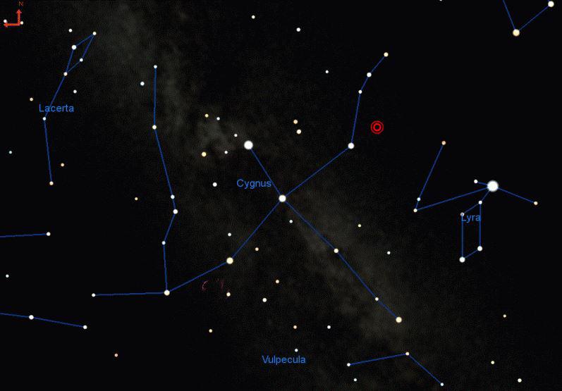  This chart shows the summer constellations of Cygnus and Lyra and the position of KIC 9832227 is shown with a red circle