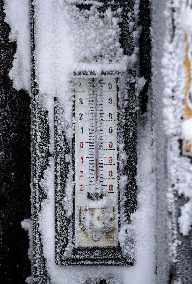  A thermometer shows the below freezing temperature in the Czech Republic