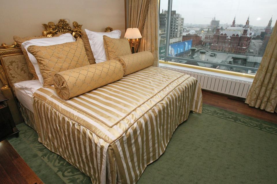  Plush . . . one of the bedrooms in the Moscow Ritz-Carlton's top suite