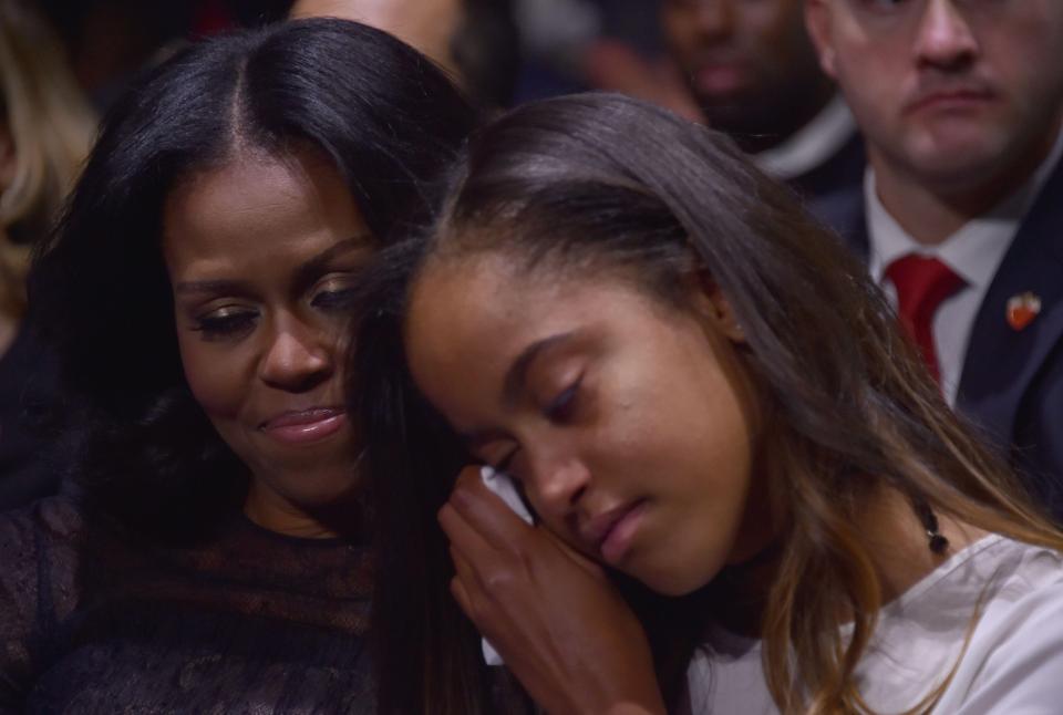  Michelle and Malia broke down in tears as they listened to the speech