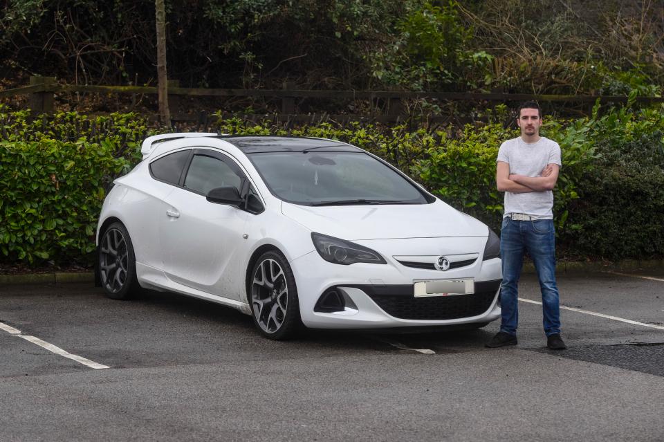 Luke Varley, 24, pictured with his £16,000 Astra GTR VXR admits parking like this deliberately to prevent other drivers from damaging his car