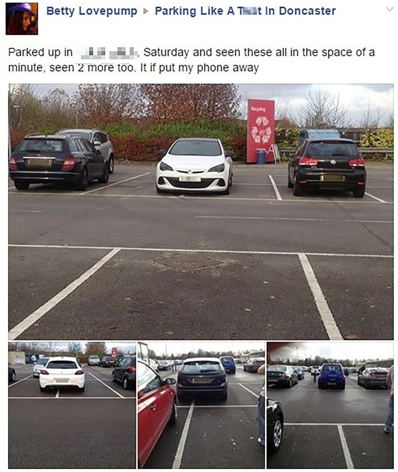 This Facebook post shows Luke Varley's car among others deliberately parked over two spaces