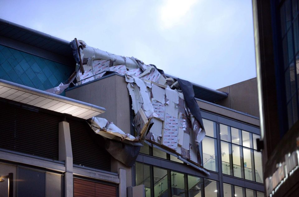  Huge gusts of wind blew off part of the roof at Debenhams in Eldon Square shopping centre in Newcastle