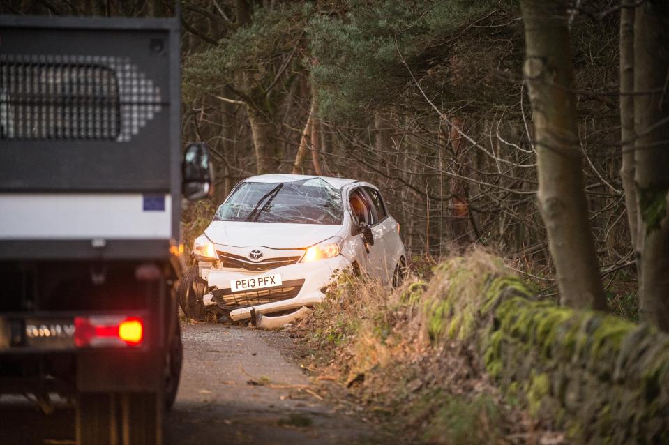  High winds are causing travel misery for Brits across the country today as this car was recovered in the Derbyshire Peak District