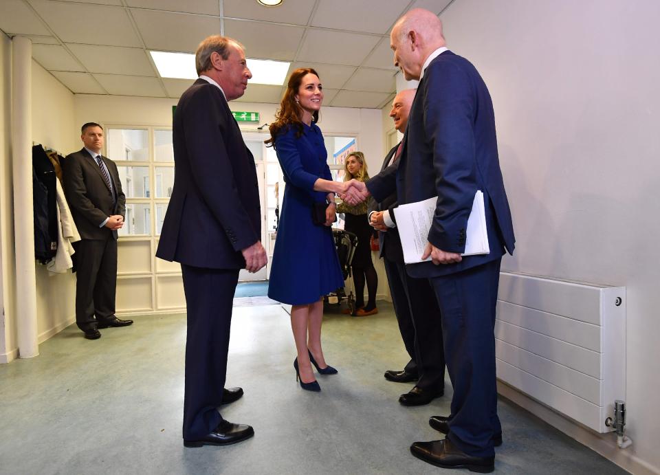  The Duchess of Cambridge and the Chief Executive Officer of the Anna Freud National Centre for Children and Families, Peter Fonagy (left) arrive for a visit at the Early Years Parenting Unit