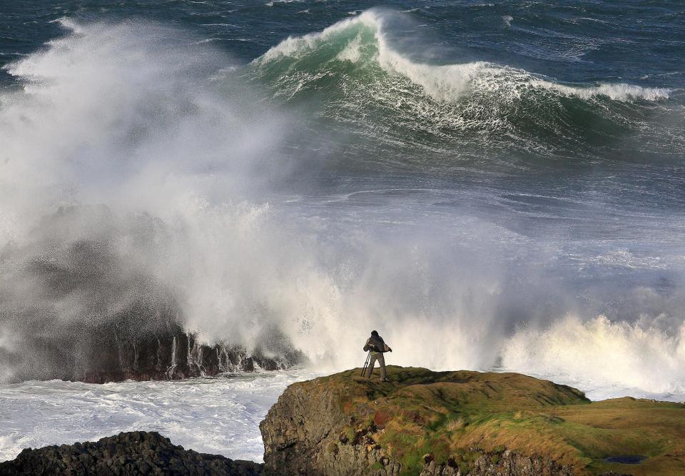  Huge waves are spotted off the coast of County Antrim as it was battered by gales of up to 70mph today