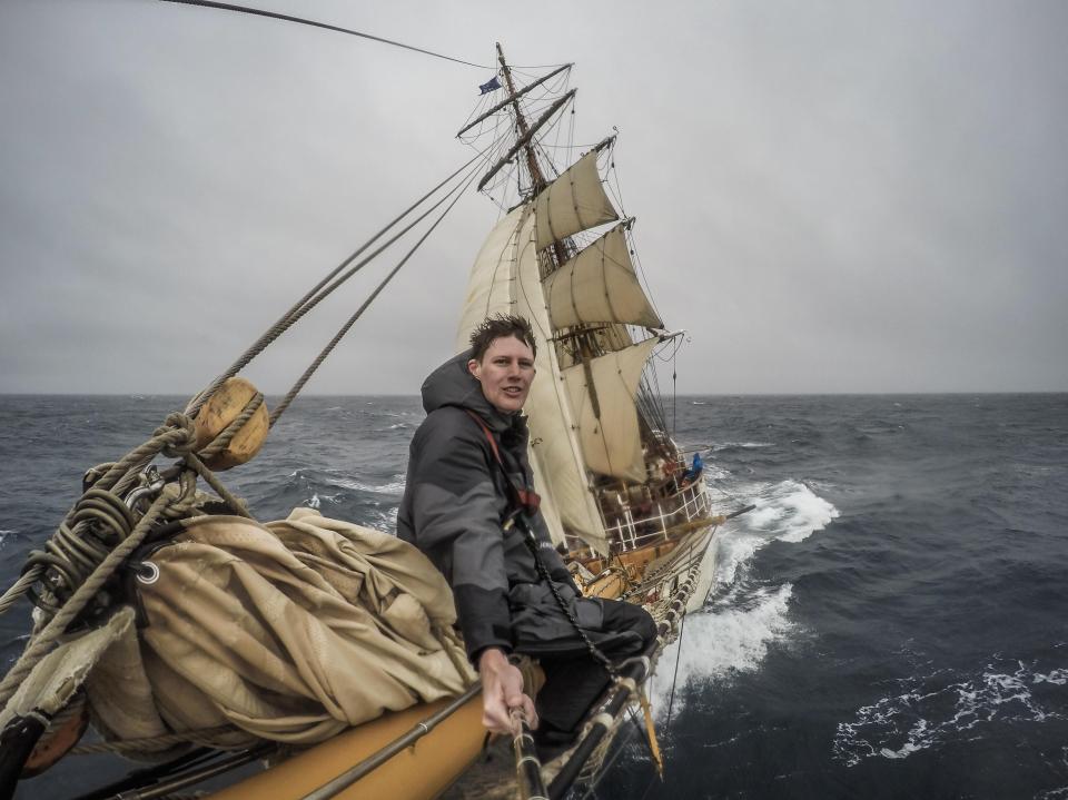  Andrew sailed through a Force 9 storm that threw waves of up to 32-feet at the old wooden ship