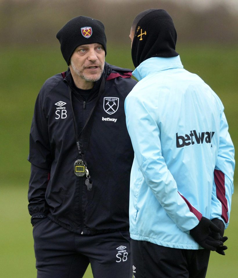  Bilic was pictured talking to West Ham captain Winston Reid in training today - he will be looking for him to keep the squad together