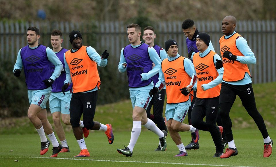  West Ham were pictured in training today - but without wantaway midfielder Dimitri Payet