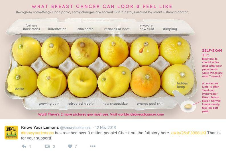  This image of 12 lemons has gone viral on Facebook, revealing the 12 signs and symptoms everyone should know could indicate breast cancer