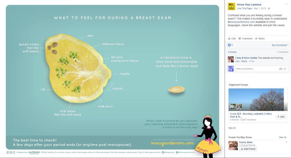  Another image, produced by knowyourlemons.com, shows women what to feel for during a breast exam