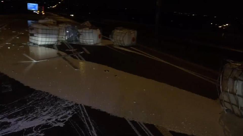  The paint saturated a stretch of the carriageway after the HGV was in a collision with a car