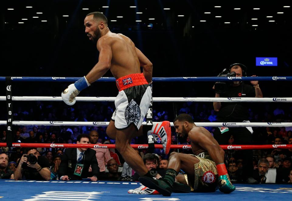  James DeGale sends Badou Jack down onto the canvas in the first round