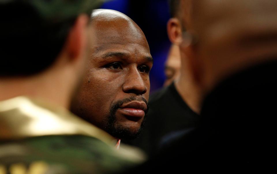  Badou Jack's promoter, Floyd Mayweather, watches the Swede bruiser in action